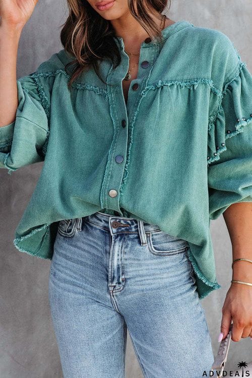 Fashion Long Sleeve Solid Color Denim Coat