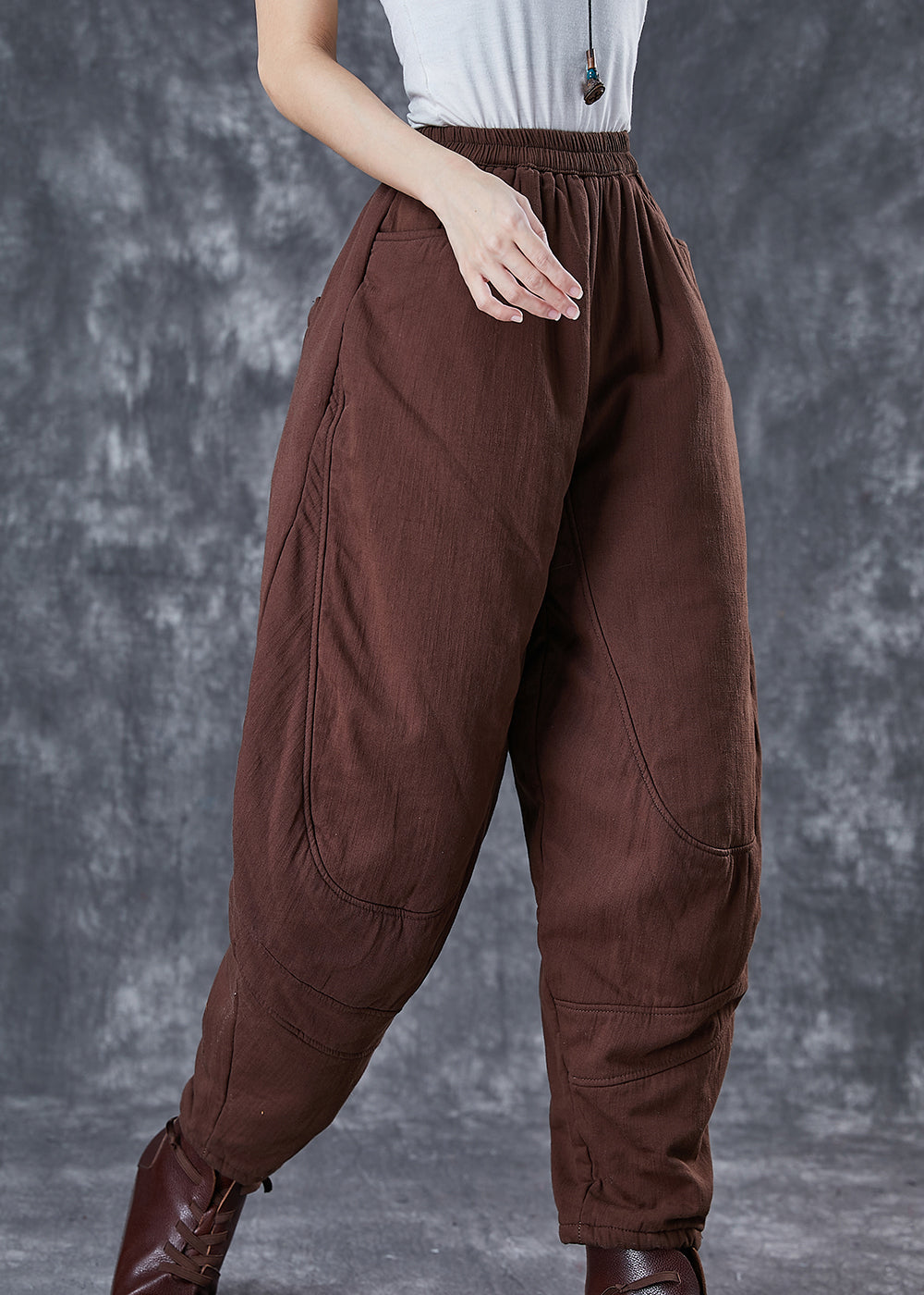 VCSHOES Chocolate Oversized Patchwork Cotton Filled Harem Pants Winter