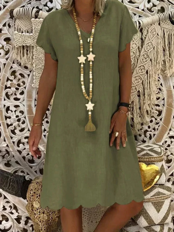 Women's Solid Color Short Sleeve V-neck Midi Dress