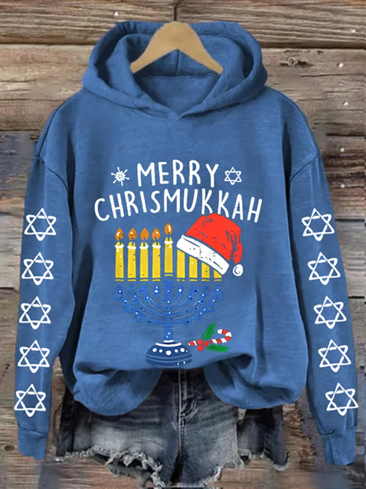 Women's Hanukkah Print Hooded Sweatshirt