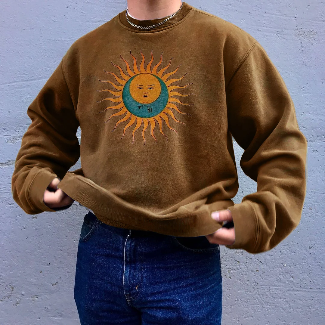 Men Vintage Casual Art Sun Print Sweatshirt-barclient