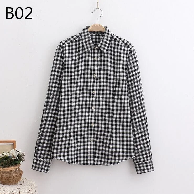 Fashion Plaid Shirt Female College Style Women's Blouses Long Sleeve Flannel Shirt Cotton Blusas Office Tops