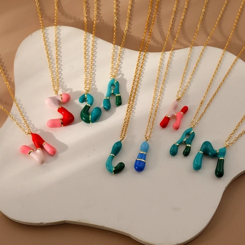 Copper 14K Gold Plated Chain Letter Pendant Necklace