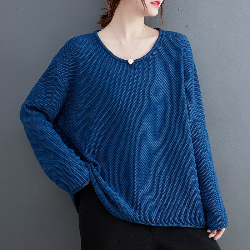 Simple Solid Color Long Sleeve Knitted T-Shirt