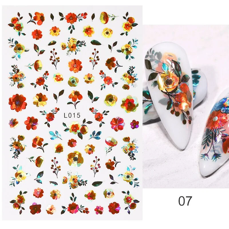 1PC 3D Nail Stickers Autumn Flowers Leaves Self-Adhesive Slider Star Nail Art Decorations Love Heart Decals Manicure Accessories-Nail Inspo