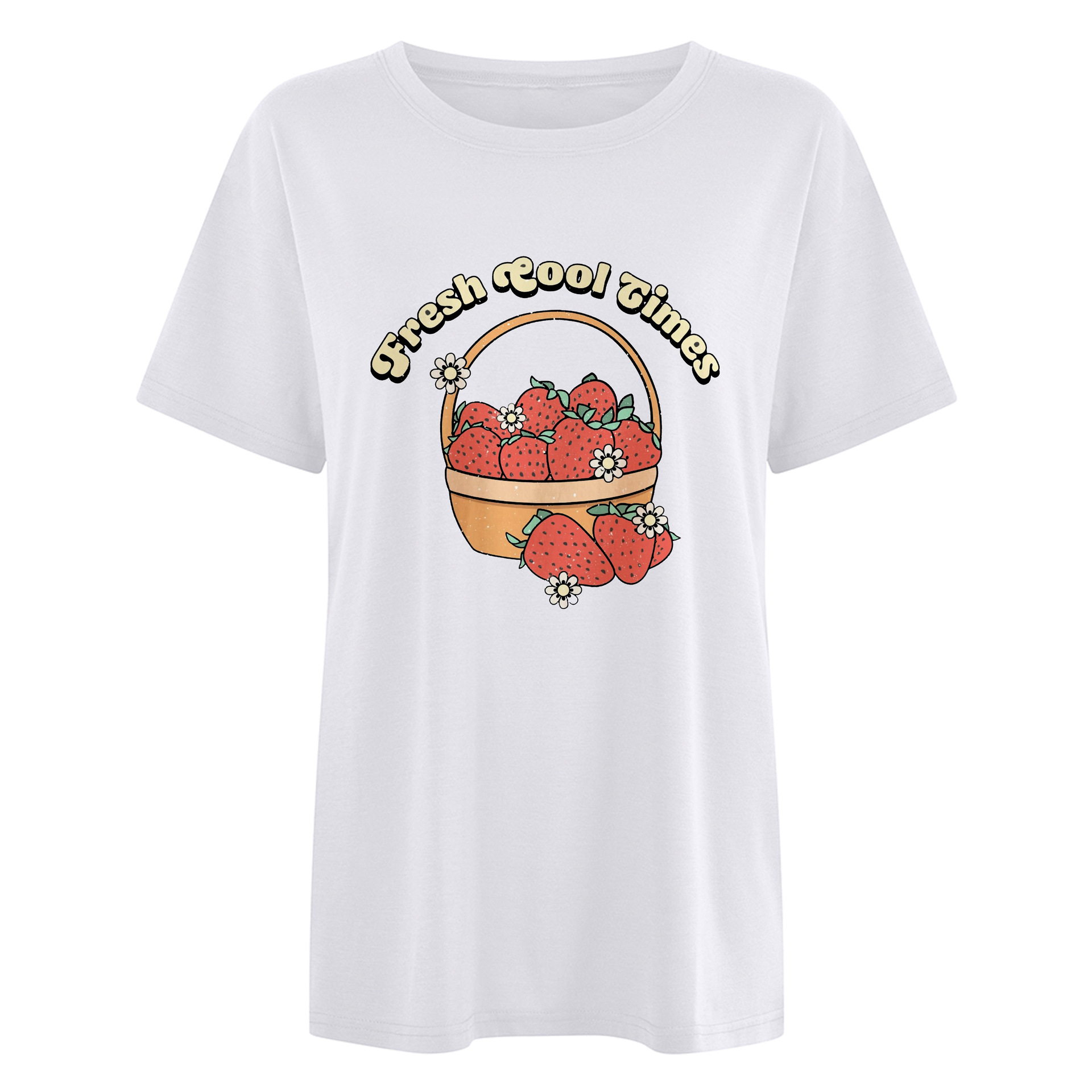 Girl Letter Strawberry Pattern Loose Short Sleeve T-shirt