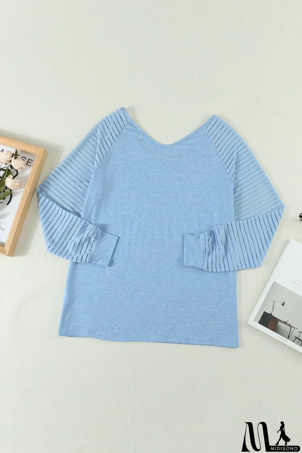 MidiSono - Sheer Stripe V-Neck Top