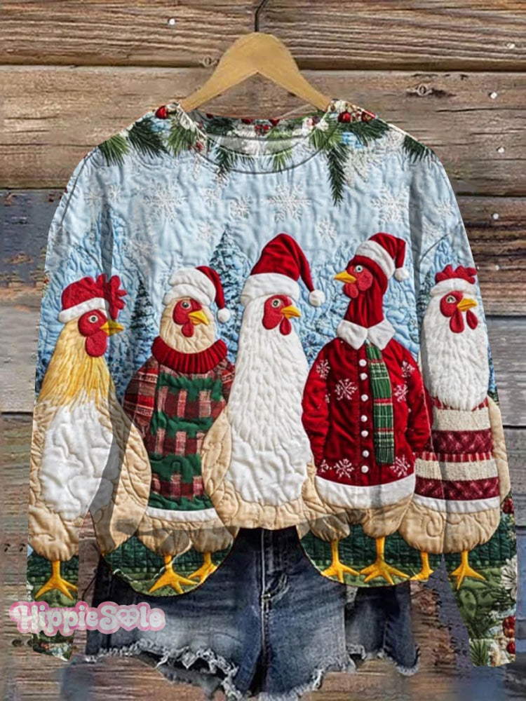 Christmas Chicken Art Print Casual Sweatshirt Multicolor / S