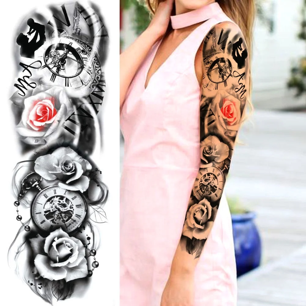 Sexy Wolf Full Flower Arm Temporary Tattoo Stickers For Men Body Art Sleeve Tattoo Decals Girl Women Waterproof Tatoo Fox Legs