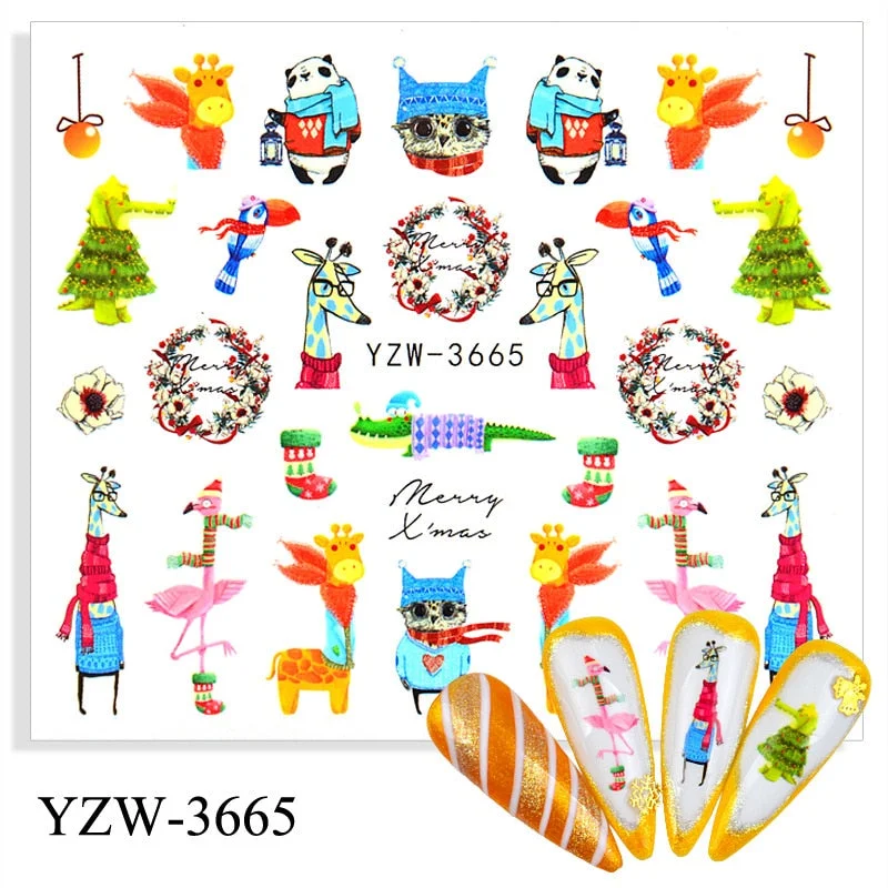 1pcs Autumn Winter Nail Sticker Robin Snow Flower New Year Halloween Christmas 3D Decals Nail Art Design Decor Accessories-Nail Inspo