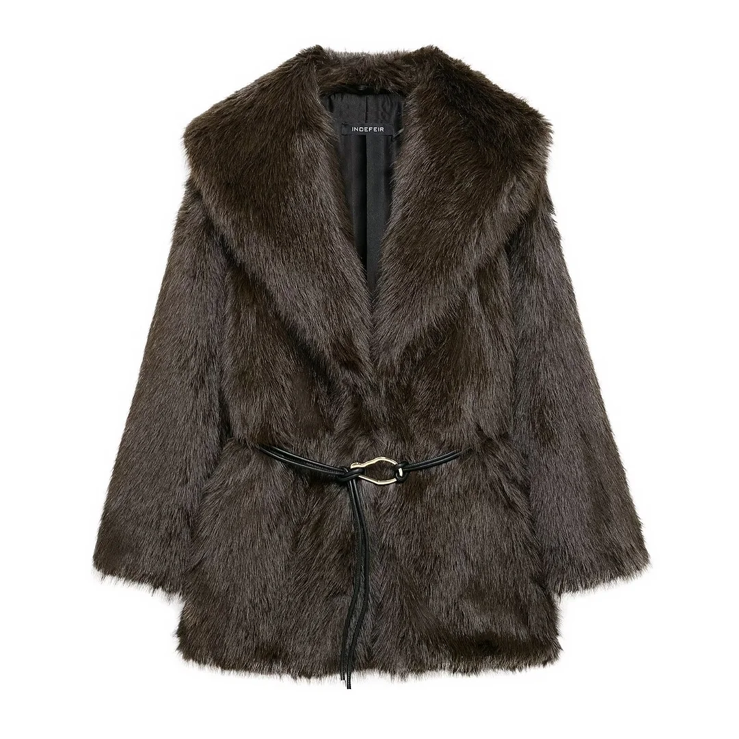 Nigikala Nigikala Women's Clothing New Temperament Collar Imitation Fur Medium And Long Coat