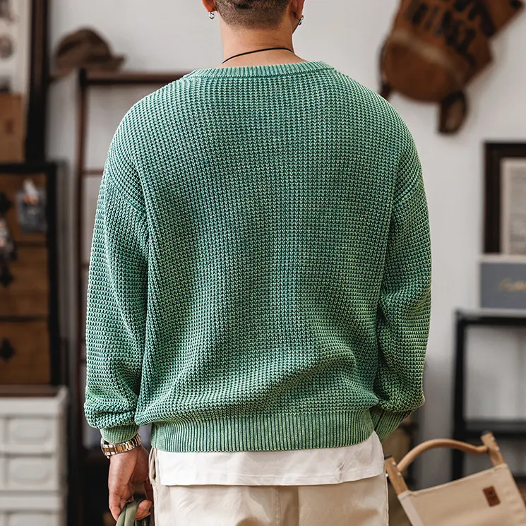 Men's Waffle Knit Jumper &ndash; Textured Grid Crew Neck Layer &ndash; view 2