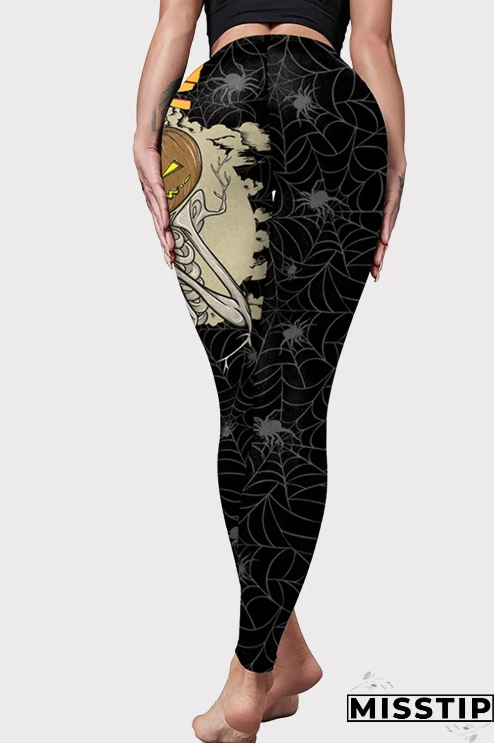 Black Christmas Day Fashion Casual Basic Print High Waist Skinny Trousers