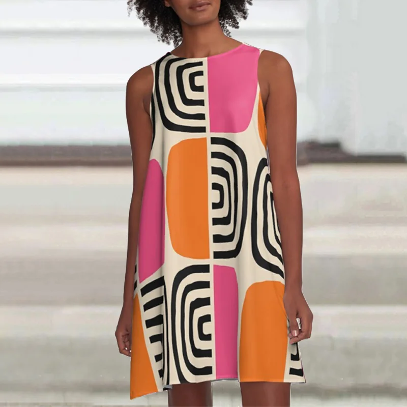 Contrast Line Print Sleeveless Mini Dress