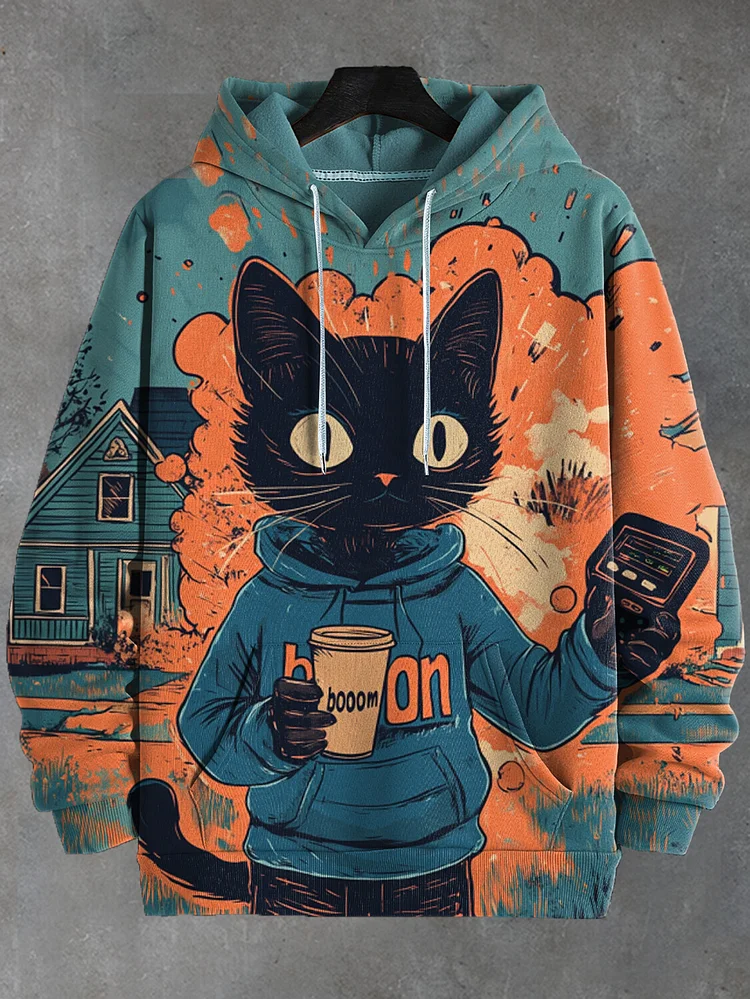 Men's Rebellious Cat Bombards Owner's House Art Print Hooded Sweatshirt