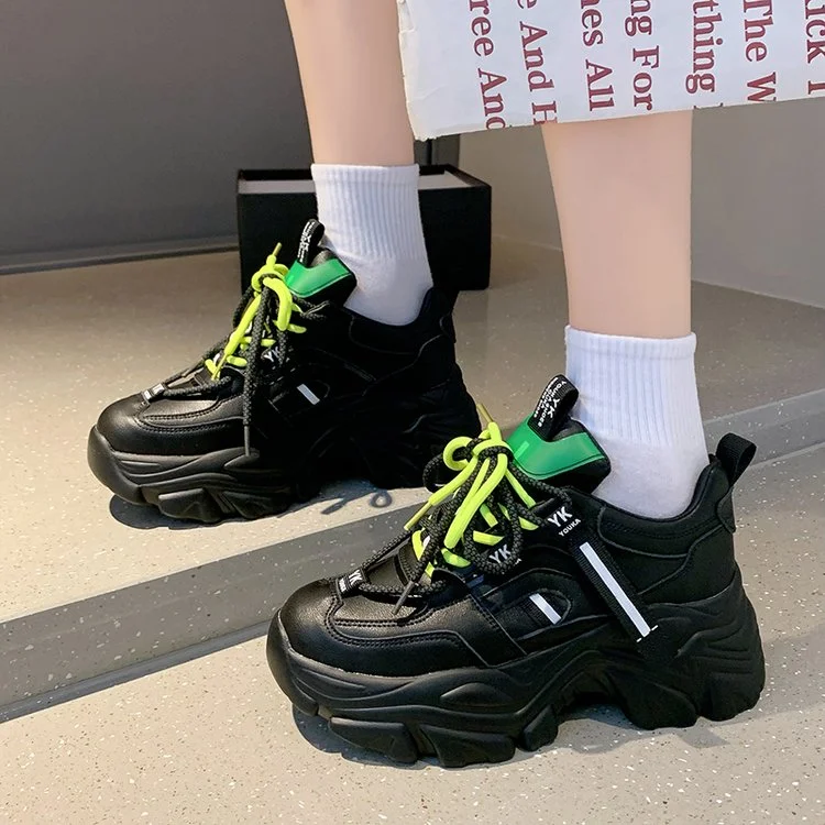 New Black Dad Chunky Sneakers Casual Vulcanized Shoes Woman High Platform Sneakers Lace Up White Sneakers Women 2022