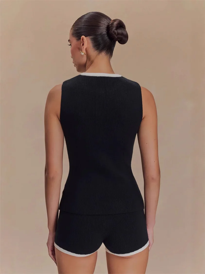 Uveng Uveng Scented Elegant Knitted Top Button French Sleeveless Sleeveless Shirt Vest 2025 Summer Burst Top