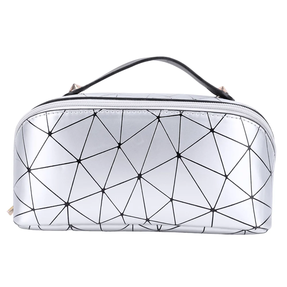 PU Cosmetic Bag Multifunctional Rhombic Lattice Large Capacity for Female Travel