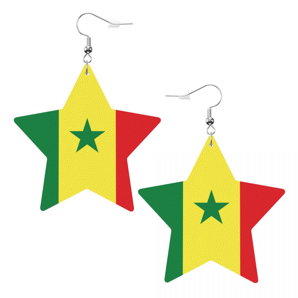 Senegal Flag Star Leather Patriotic Earrings