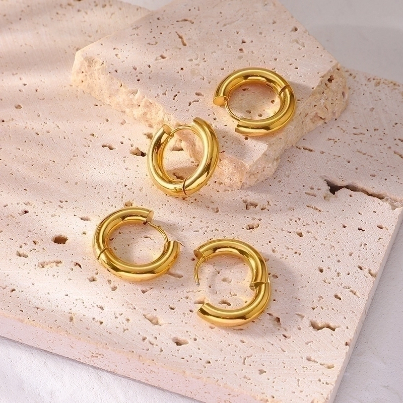 1 Pair Minimalist Round Plating Stainless Steel Titanium Steel 18K Gold Plated Hoop Earrings