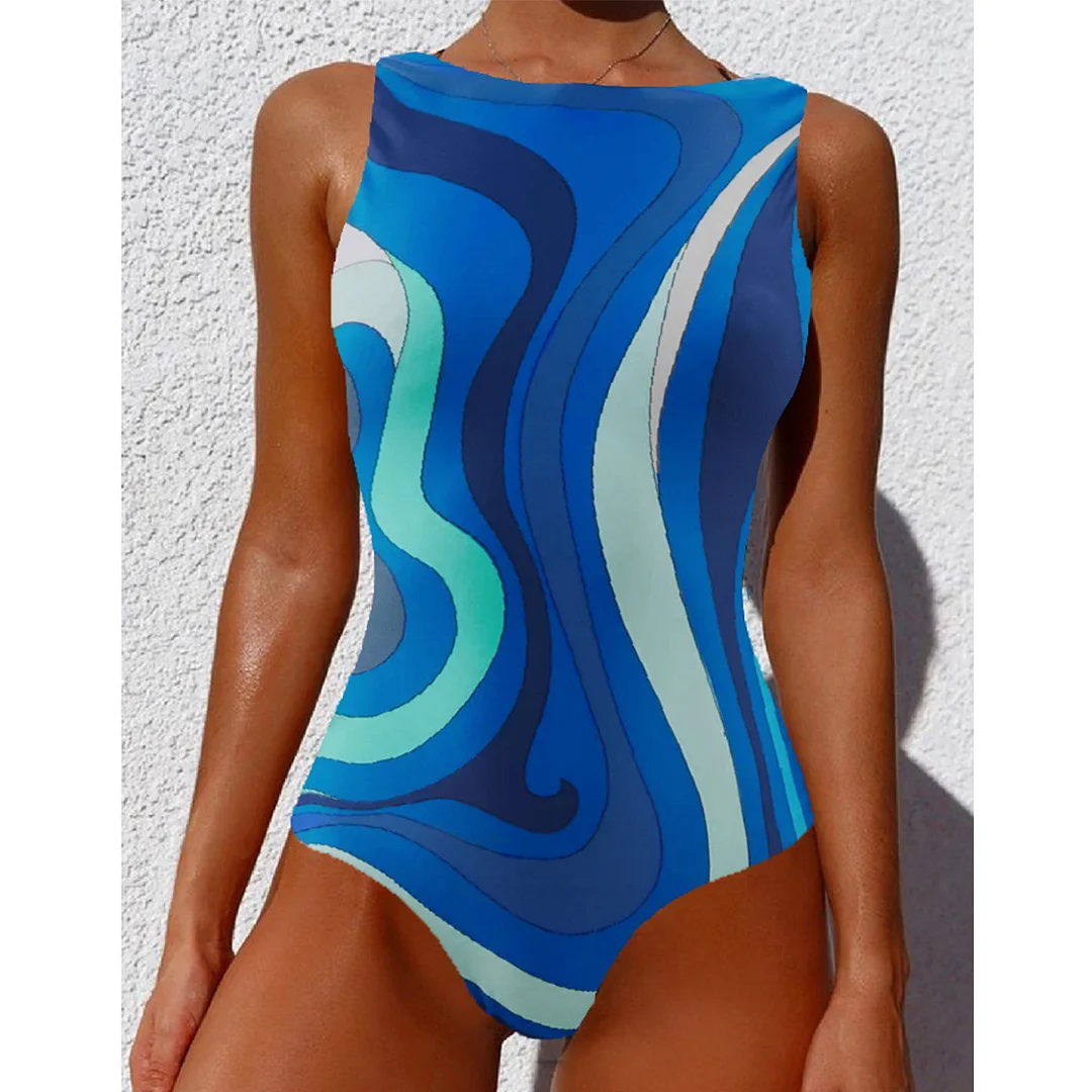 Uveng Swimsuit2025 New Conjoined Bikini Personality Abstract Print Swimsuit Women Sleeveless