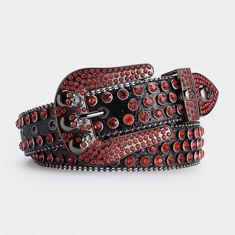 Hip Hop Dark Skull Rhinestone Inlaid Belt Pin Buckle Full Diamond Belt at Hiphopee