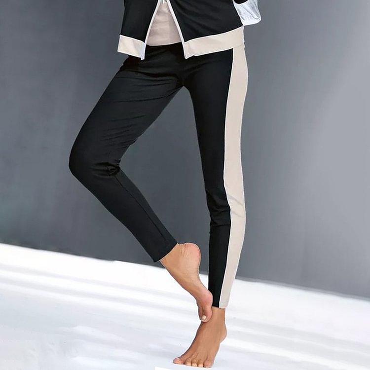 Comstylish Casual Sports Color Block Paneled Leggings
