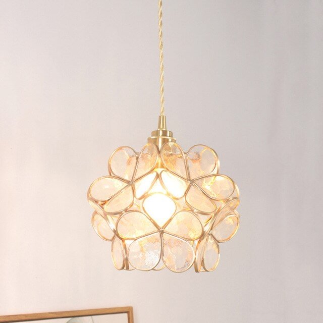 Glass Pendant Lamp Flower Lighting Japanese Loft LED Crystal Hanging Lights For Dining Room Bedroom Kitchen Art Deco Fixtures