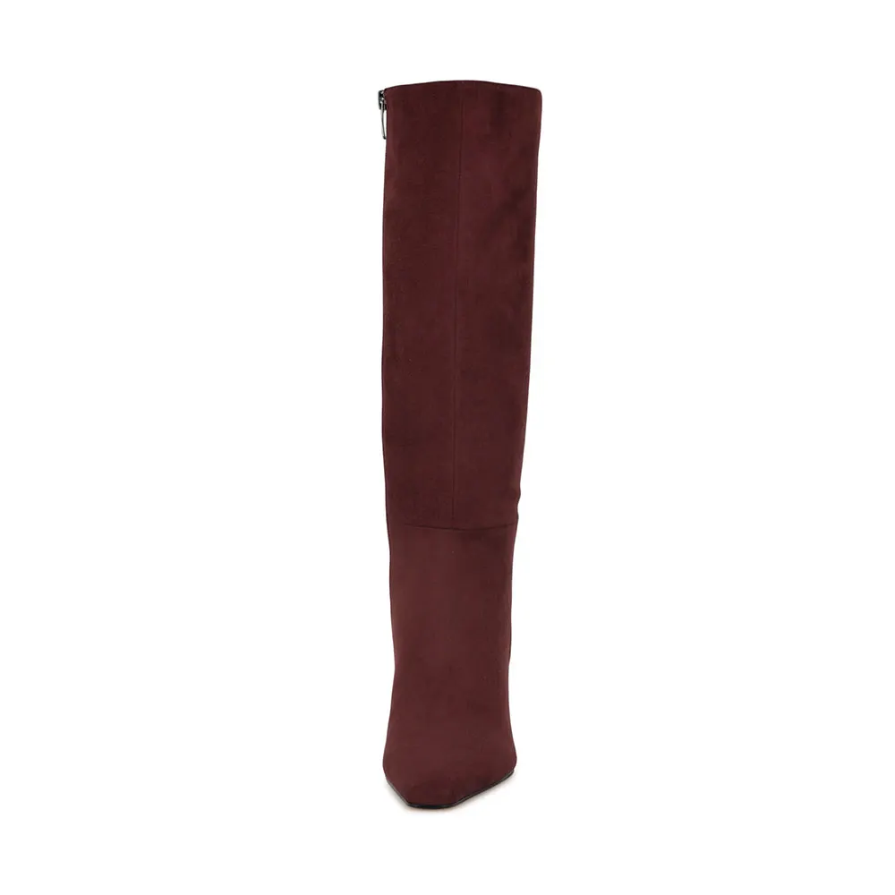 Maroon Vegan Suede Square Toe Side Zipper Tall Boots for Women