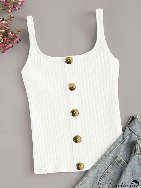 Button Front Rib-Knit Cami Top