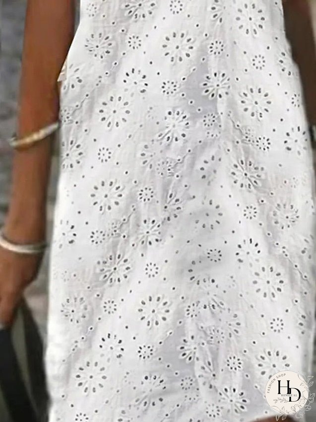 Casual Dress Shift Dress White Dress Plain Eyelet Lace Trim V Neck Midi Dress Fashion Modern Outdoor Daily Sleeveless Loose Fit White Summer Spring S M L XL XXL for Women