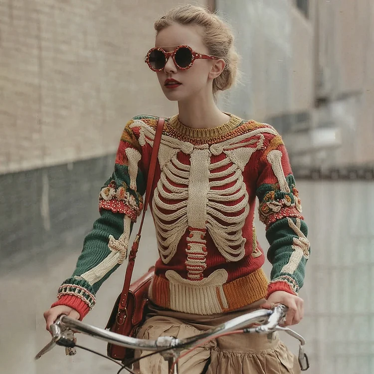 Vintage Halloween Anatomy Art Chunky Knitted Sweater