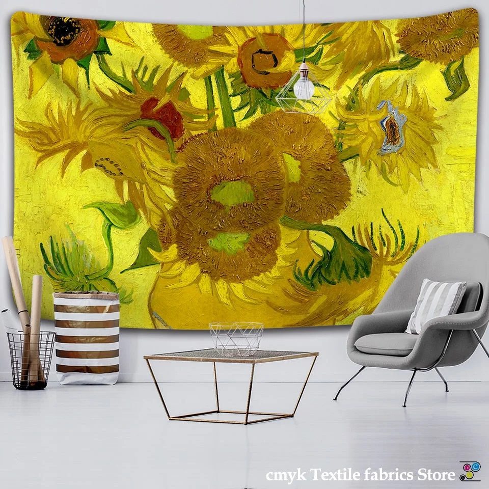 Van Gogh Oil Painting Almond Blossoms Tapestry Headboard Wall Art Bedspread Dorm Tapestry Home Decor