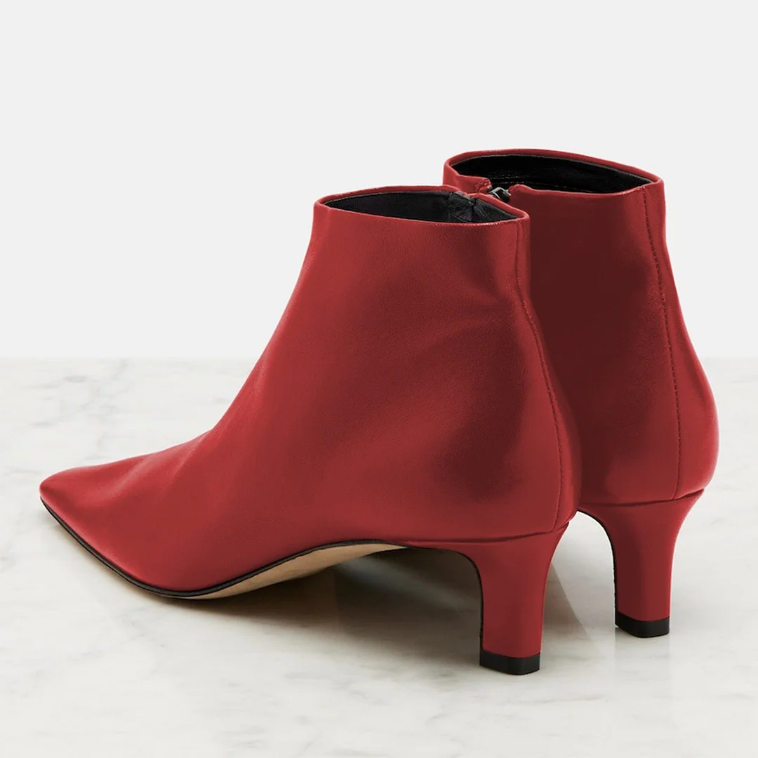 Red Square Toe Low Kitten Heel Ankle Fashion Boots for Women