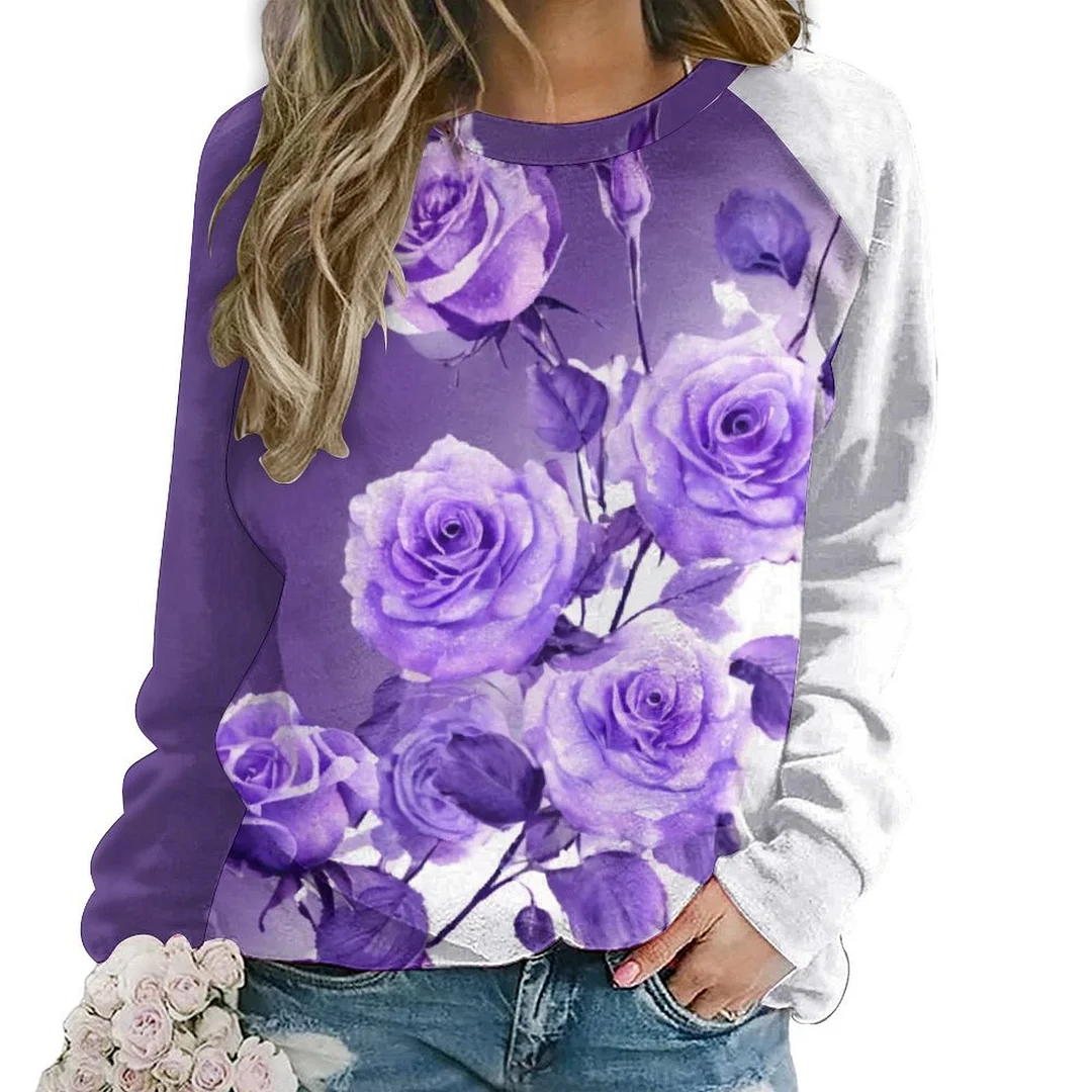 Printed Long Sleeve Casual Sweatshirt for  Women and Men Unisex Pattern Purple, Rose, White