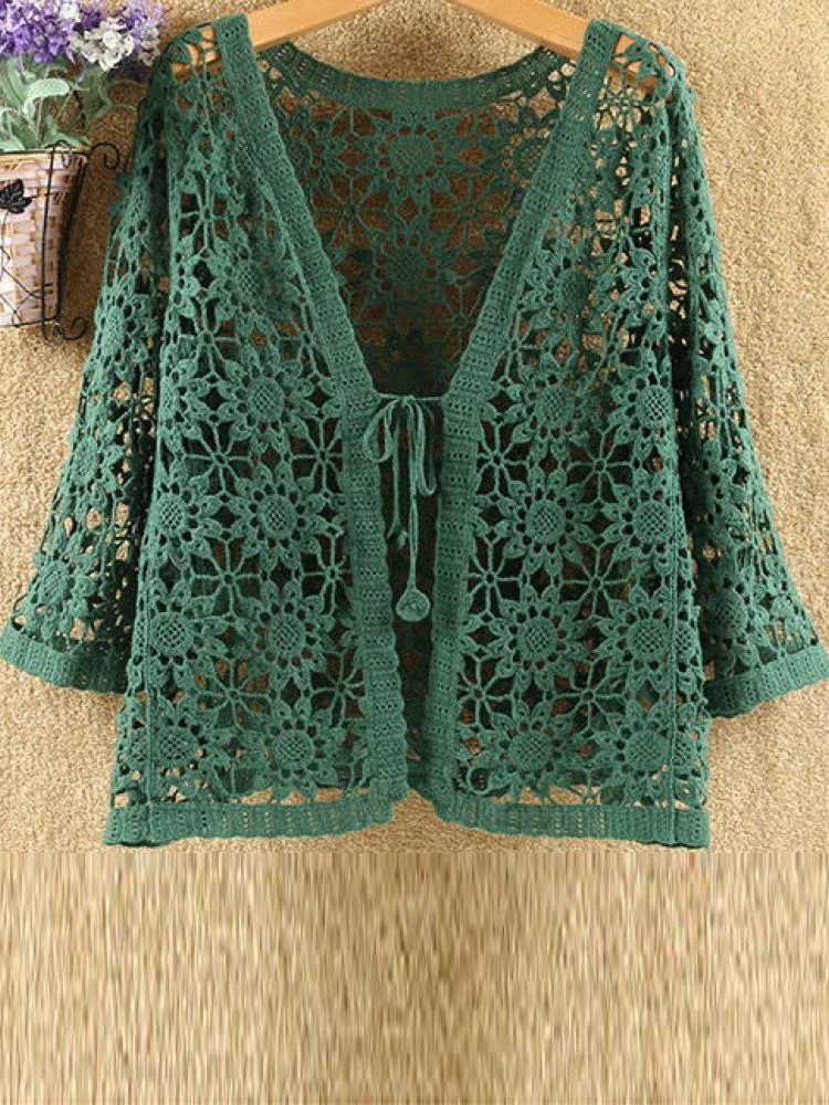 Women plus size clothing Summer Long Sleeve Outfit Knitted Cardigan-Nordswear