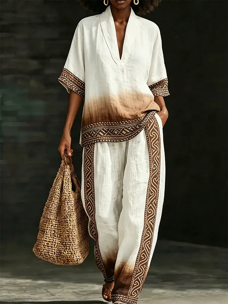 Women's Tribal-Style Artistic Print Two-Piece Set