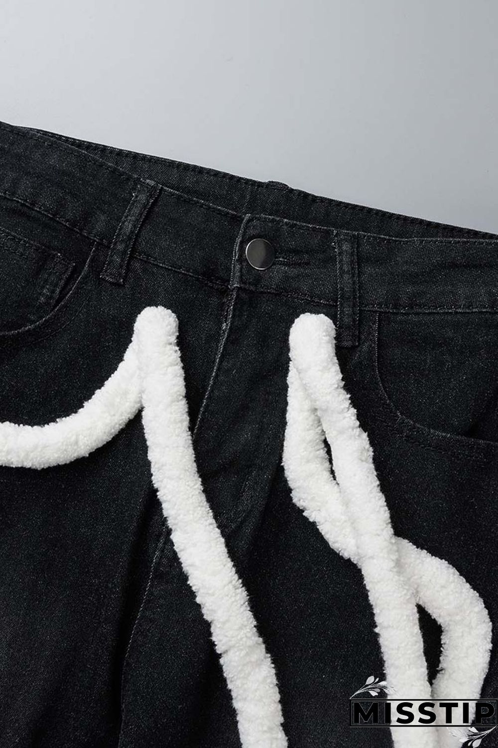 Light Blue Casual Solid Patchwork Mid Waist Regular Denim Jeans