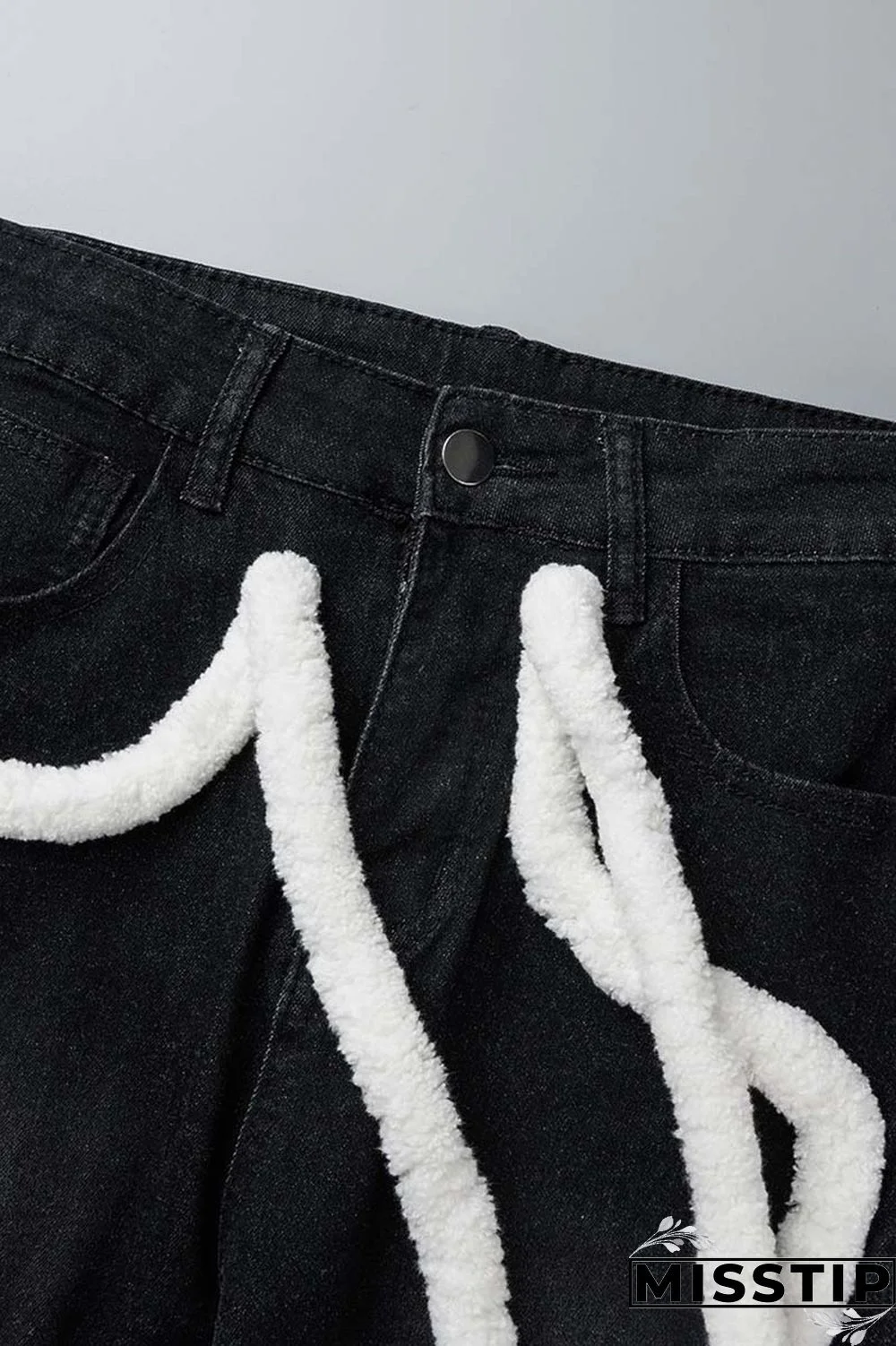 Light Blue Casual Solid Patchwork Mid Waist Regular Denim Jeans