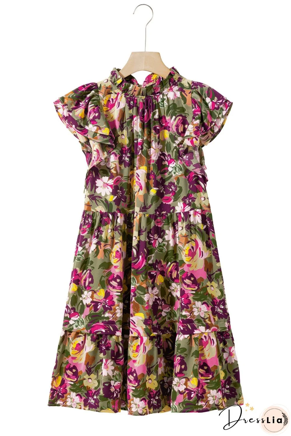 Flutter Sleeve Frilled Neck Mini Dresses