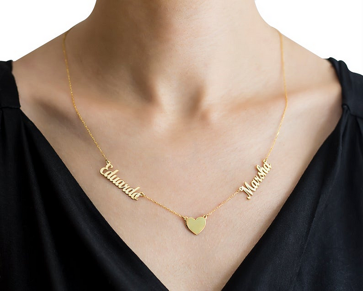 Collar de plata con dos nombres Joyas con 2 nombres personalizados con corazón