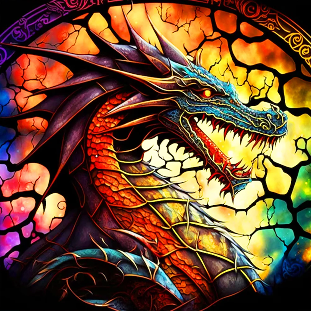 Diamond Painting - Full Round Drill - Stained Glass Dragon(30*30cm)