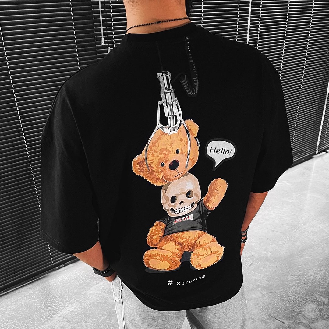 Surprise Teddy Bear Print Short-sleeved T-shirt