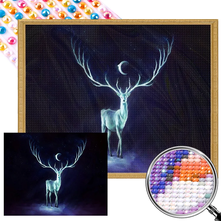 Deer Under The Moon 50*40CM (Canvas) Full AB Round Drill Diamond Painting gbfke