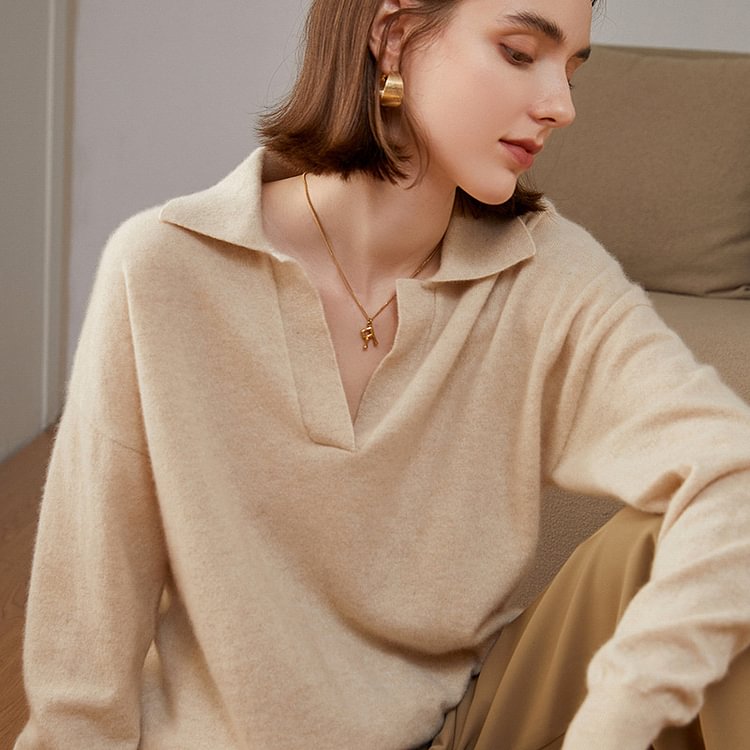 Women's Polo Cashmere Sweater-Chouchouhome