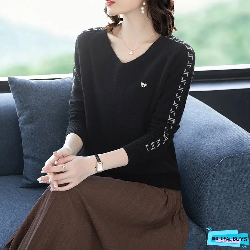 Knitted casual fashion foreign style inside and outside wear bottom short knitted sweater autumn and winter new V-neck sweater women