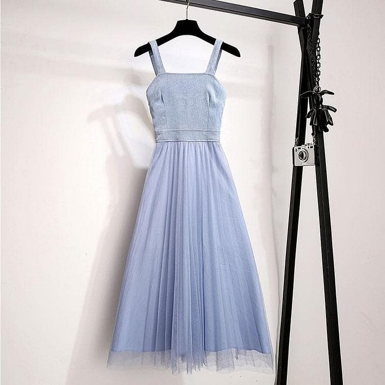 Blue Cute Tulle Summer Dress, Women Fashion Dress