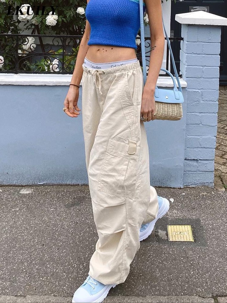 Vintage Cargo Pants Baggy Jeans Women 2022 Overalls Fashion 90s Streetwear Big Pockets Wide Leg High Waist Straight Y2k Trousers