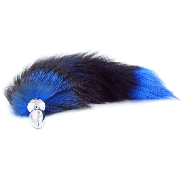 STAINLESS STEEL BLACK BLUE FAUX TAIL PLUG