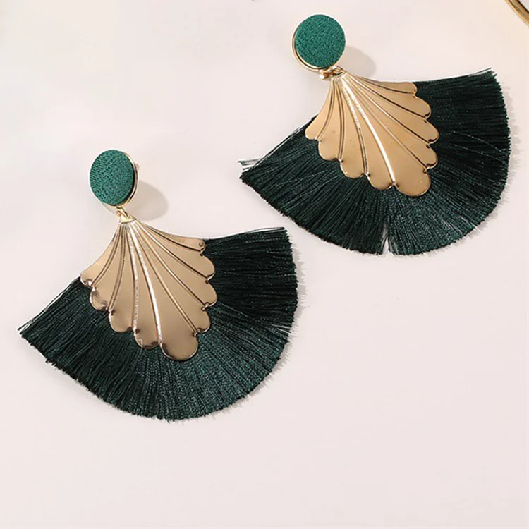 Boho Fan-Shaped Fringe Ripple Design Earrings